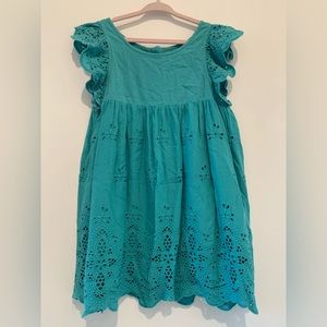 Peek dark teal coloured lined dress with eyelet details. Size 4/5